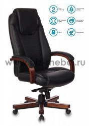 Кресло руководителя Бюрократ T-9923WALNUT (BLACK черная, BROWN коричневая кожа крестовина дерево) - БИЗНЕС МЕБЕЛЬ - Интернет-магазин офисной мебели в Екатеринбурге